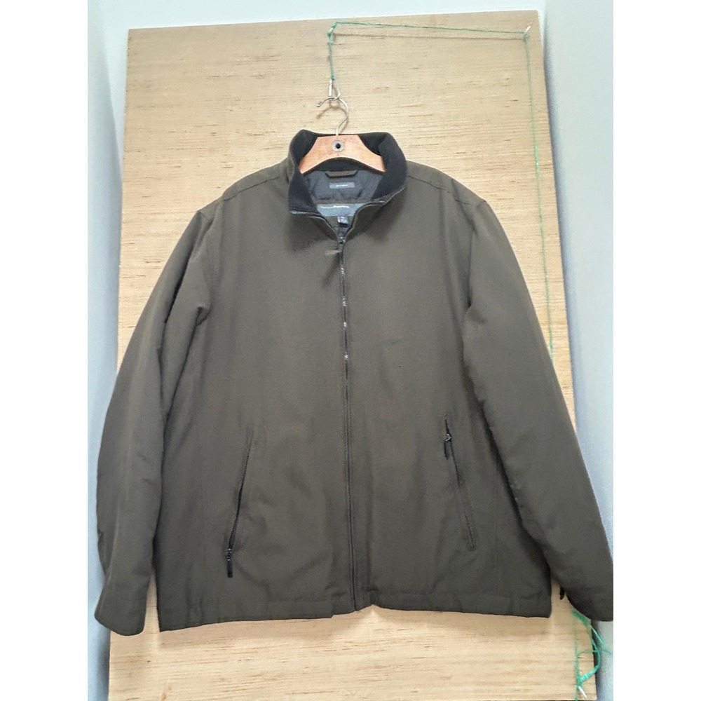 Perry Ellis Portfolio Mens XL Microfiber Full Zip Jacket Olive Brown Quilted